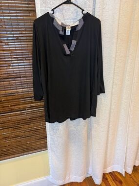 Sew In Love Black V-Neck Tunic with Striped Trim